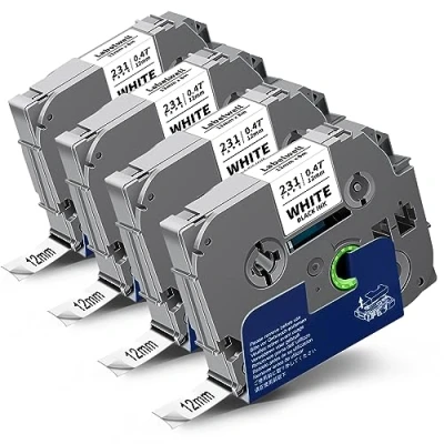Afbeelding van 4x Labelwell compatibele labeltape voor Brother TZe 231 TZe231 TZ231 TZ 12 mm 0,47 gelamineerde witte tape P Touch PT E110 D400 H105WB D210 H110 D600VP H107B H100LB Zwart op wit