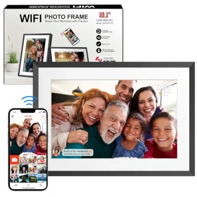 Afbeelding van digitale fotolijst, 32 GB, 10,1 inch, wifi, 1280 x 800 IPS LCD touchscreen, intelligente automatische rotatie, direct delen van foto&#039;s of video&#039;s via de Frameo app