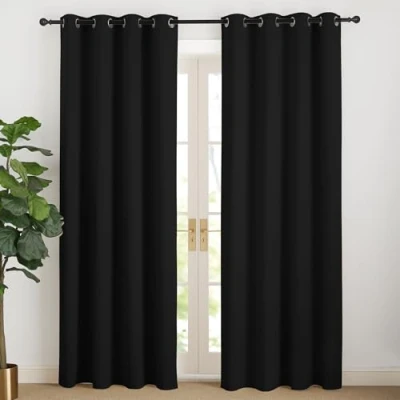 Afbeelding van NICETOWN Zwarte gordijnen, ondoorzichtig, 220 cm lang, koudewerend gordijn, verduisteringsgordijn, inslagringen, woonkamer, moderne overgordijnen, gordijn met set van 2, H x