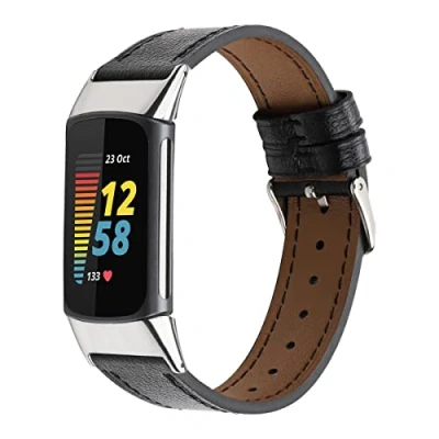 Afbeelding van INF Breedte 18 mm lederen band compatibel met Fitbit Charge5 voor dames heren zwart