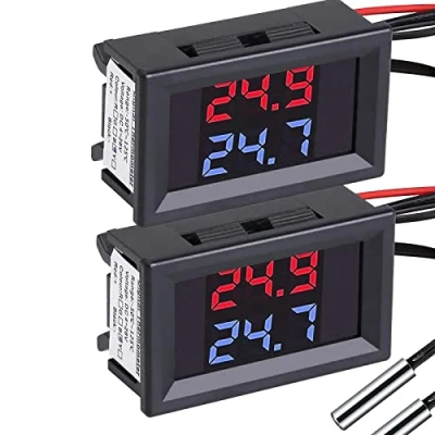 Afbeelding van PEMENOL Digitale display thermometer, DC4 28V rood + blauw dual met NTC waterdichte metalen sensor temperatuursensor
