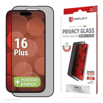 Afbeelding van Displex Privacy Glass, Full Cover Panzerglas (1 Stuk, Apple iPhone 16 Plus), Smartphone beschermfolie, Transparant