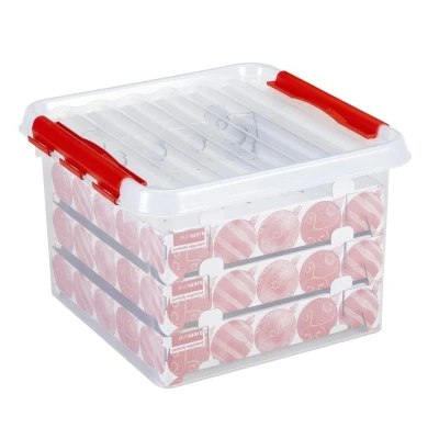 Afbeelding van SUNWARE Q Line Kerst Box 26 L + Trays voor 75 Kerstballen transp/rood