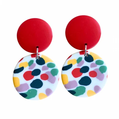 Afbeelding van Clip oorbellen rood hout Polymeer geen gaatje Charme Bijoux