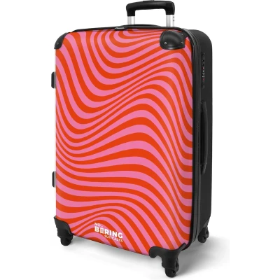 Afbeelding van NoBoringSuitcases.com® Koffer groot Rolkoffer lichtgewicht Rood met roze golvende lijnen Reiskoffer 4 wielen Grote trolley XL 20 kg bagage