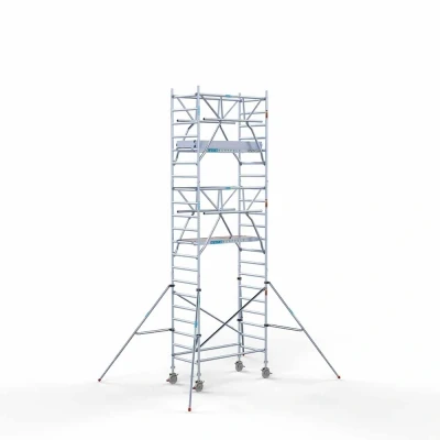 Afbeelding van Professionele aluminium rolsteiger 0.90x1.90x7.2m werkhoogte carbon vloer + dubbele voorloopleuning