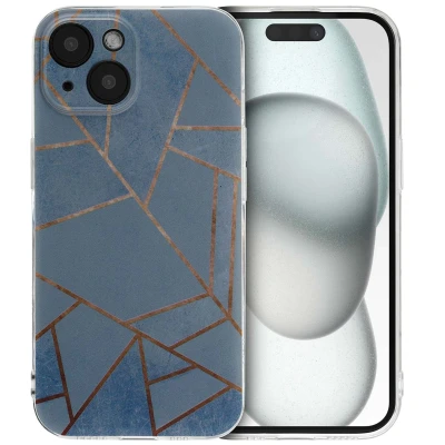 Afbeelding van Apple iPhone 15 Hoesje Siliconen en TPU (zacht) iMoshion Softcase/Backcover Blue Graphic Telefoonhoesje