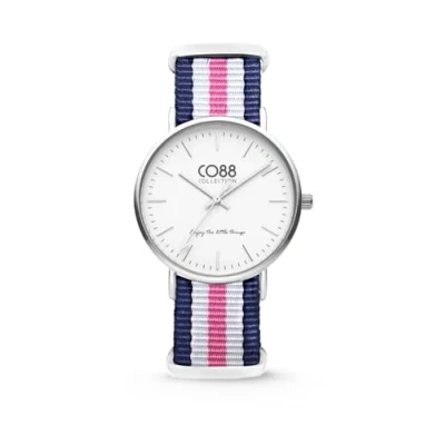 Afbeelding van CO88 Horloge staal/nylon blauw/wit/roze 36 mm 8CW 10029
