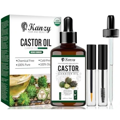 Afbeelding van Kanzy Biologische Castorolie voor Wimpers en Wenkbrauwen Koudgeperste Haargroei 100% Natuurlijke Pure met Borstels Haar, Baard, Nagels Huid (50 ml, Wonderolie)