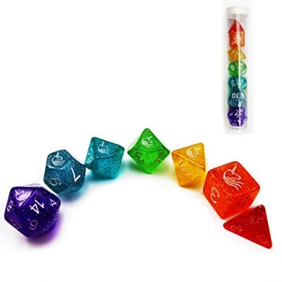 Afbeelding van Bescon Eenhoorns Rainbow Sparkled Polyhedral D &amp; dobbelstenen set van 7, kleurrijke RPG rollenspel 7 stuks