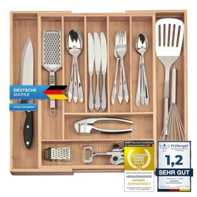 Afbeelding van Dimono® lade inzet van bamboehout indelingssysteem Flexibele bestek organizer Uittrekbare voor keuken, kantoor, badkamer en werkplaats