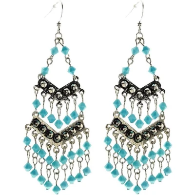 Afbeelding van Behave Oorbel zilver kleur hangers met blauwe kraaltjes