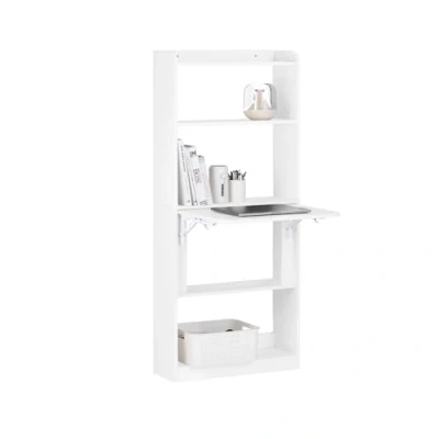 Afbeelding van SoBuy Opvouwbaar bureau, computertafel met planken, klein werktafel, bureautafel, klaptafel voor thuiskantoor, wandtafel, laptoptafel, wit, 64 x 145 58 cm, FWT92 H W