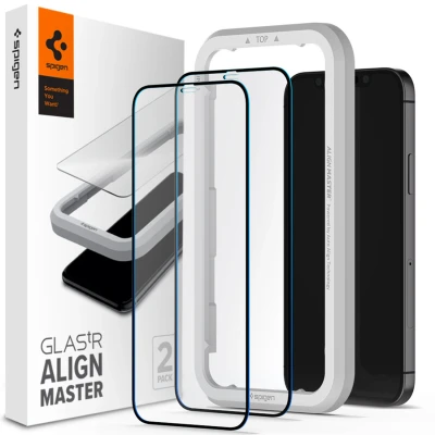 Afbeelding van 2 Pack Screenprotectors Apple iPhone 12 Pro: Spigen AlignMaster Full Cover Glas