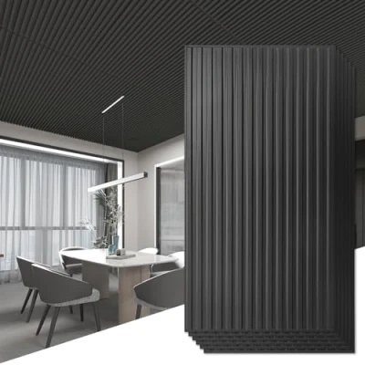 Afbeelding van Art3d 6 stuks 3D wandpanelen, pvc, plafondtegels, lamellendesign, binnenwanddecoratie, 120 x 60 cm, decoratieve hangende plafondpanelen, zwart, 4,4 ㎡