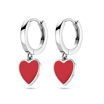Afbeelding van Zilver Gerhodineerd Klapoorringen Rood Emaille 1338671