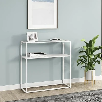 Afbeelding van Console tafel Kuhmo sidetable glas 80x80x30 cm wit [en.casa]