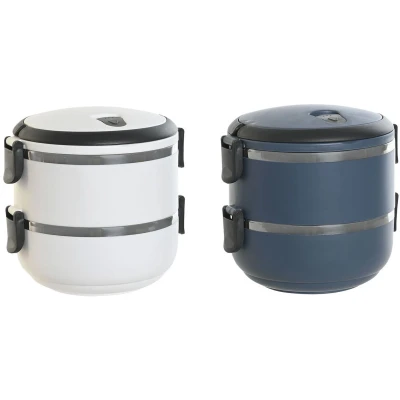 Afbeelding van Lunchbox DKD Home Decor Blauw Wit Donker grijs Roestvrij staal Polypropyleen 1,5 L (2 Stuks)