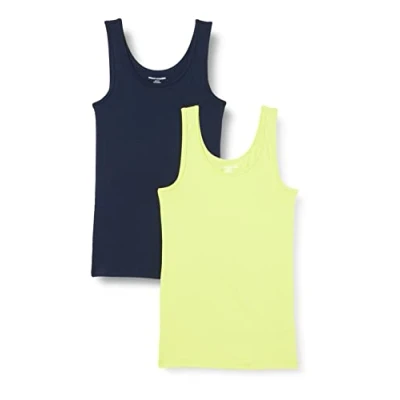 Afbeelding van Amazon Essentials Women&#039;s Tanktop met slanke pasvorm, Pack of 2, Limoengroen/Marineblauw, S