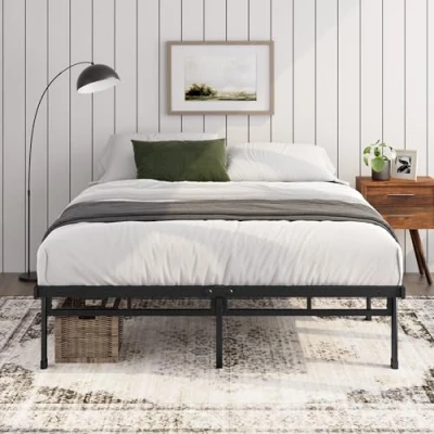 Afbeelding van Zinus Justin Bed 140 x 200 cm, hoogte 36 met opbergruimte onder het bed, metalen platform bedframe, zwart