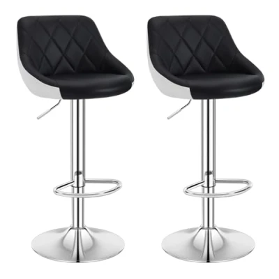 Afbeelding van WOLTU 2 X Barkrukken Hoogte verstelbaar,Barstoelen draaistoel in Kunstleer en verchroomd staal,Zwart+Wit BH30sz