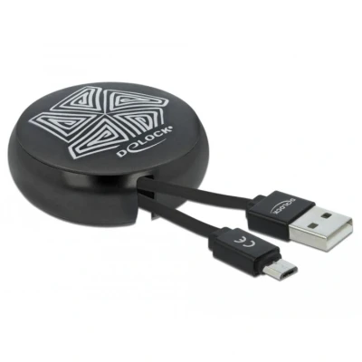 Afbeelding van Delock USB 2.0 Intrekbare Kabel Type A naar Micro B zwart