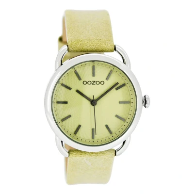 Afbeelding van OOZOO Timepieces Zilverkleurige horloge met zand/licht groene leren band C8715