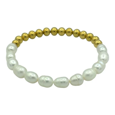 Afbeelding van Parel armband Echte zoetwaterparels Goldplated Stainless Steel