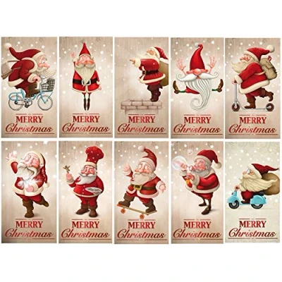 Afbeelding van Edition Colibri 10 grappige kerstkaarten, set met kerstmannen, allemaal verschillende motieven, in A6 formaat (14,8 x 10,5 cm) retro/vintage stijl (11051 95)