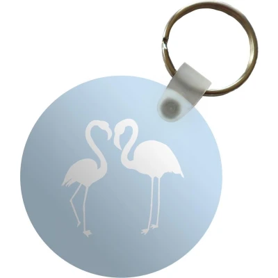 Afbeelding van Sleutelhanger Flamingo Silhouette Pastel Plastic Rond Uitdeelcadeautjes