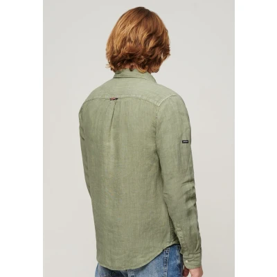 Afbeelding van Superdry Mannen Casual Linnen Overhemd met Lange Mouwen Groen Grootte: Xxl