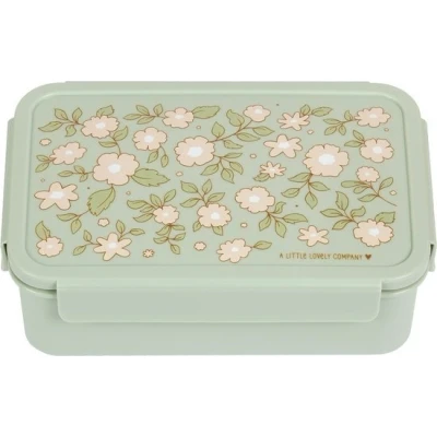 Afbeelding van A little lovely company broodtrommel met vakjesblad bloesem saliegroen
