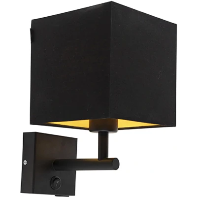 Afbeelding van QAZQA Wandlamp zwart met USB en vierkante zwarte kap Combi 1