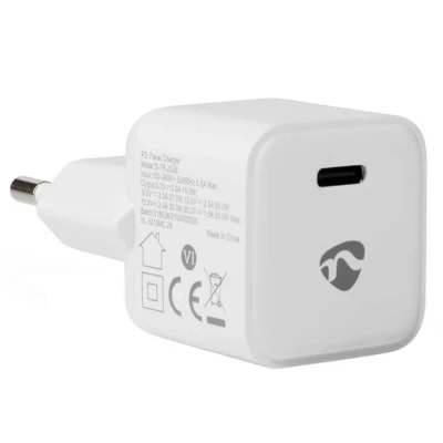 Afbeelding van USB C snellader Nedis 1 poort (USB C, 30W, Power Delivery, Wit)