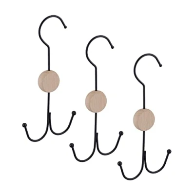 Afbeelding van Relaxdays dubbele haak set van 3 tassenhaken ophanghaken organizer metaal zwart
