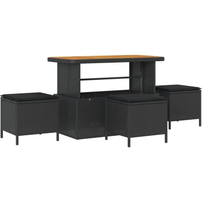 Afbeelding van vidaXL 4 Delige Tuin Eettafel Set met Kussens Zwart Poly Rattan Acacia