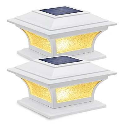 Afbeelding van Siedinlar Solarverlichting tuin zonne paallamp met glas 2 modi warm wit/koud wit LED verlichting voor terras hek 4x4 5x5 6x6 houten palen (2 stuks)