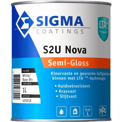 Afbeelding van Sigma S2U Nova Semi Gloss 1 liter Zijdeglansverf voor hout binnen (waterbasis)