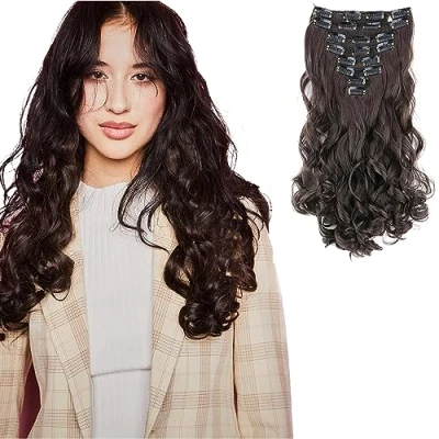 Afbeelding van CAISHA XXL 45cm 8 Delige Set CLIP IN EXTENSIONS Haarextensies Haarstukje Golvend Bruin CES22 1
