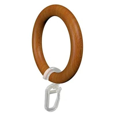 Afbeelding van Flairdeco gordijnringen/ringen met plooihaken, hout, gelakt kersenhout, 57/41 mm, 20 stuks