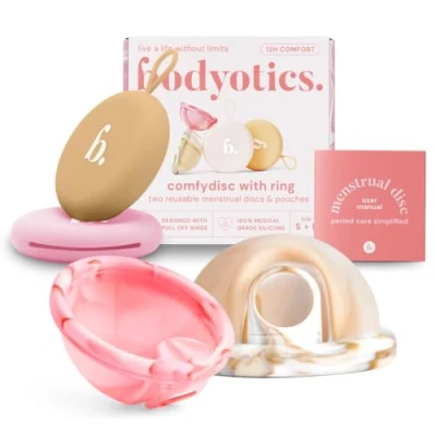 Afbeelding van Herbruikbare Femdisc menstruatieschijf, tot 12 uur, duurzame menstruatieschijf als alternatief voor tampons en menstruatiecup bij lichte of sterke menstruatie, beige lichtroze