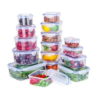 Afbeelding van Vershouddoos met deksel, 32 delige set, 16 containers + deksels, herbruikbaar, lekvrij, set voorraaddozen, luchtdicht, kunststof, BPA vrij, vershouddozen voor magnetron, vriezer, vaatwasser