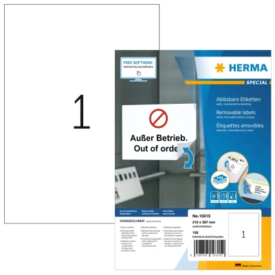 Afbeelding van HERMA Etiketten A4 wit 210x297 mm ablösb. Papier 100 St.