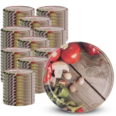 Afbeelding van KADAX Schroefdeksel met diameter van 82 mm, metalen twist off deksel, reservedeksel voor inmaakpotten en weckpotten, deksel 6 inkepingen, tomaten, 100 stuks