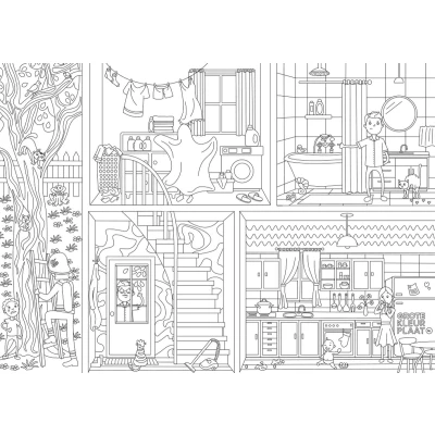 Afbeelding van Mega Grote Kleurplaat 120x85cm Kleuter Thema Poppenhuis 3+
