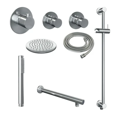 Afbeelding van Brauer Chrome Edition Regendoucheset inbouw hoofddouche 20cm 3 gladde knoppen rechte wandarm glijstang handdouche staaf 1 stand chroom