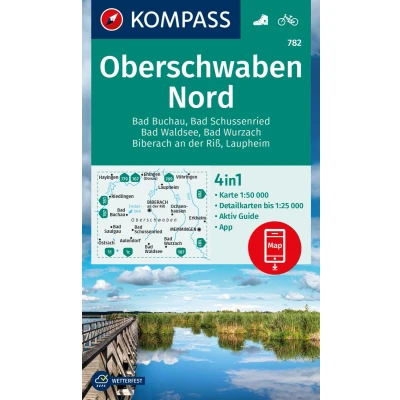 Afbeelding van KOMPASS Wanderkarte 782 Oberschwaben Nord 1:50.000: 4in1 mit Aktiv Guide und Detailkarten inklusive Karte zur offline Verwendung in der App. Fahrradfahren.