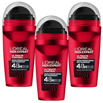 Afbeelding van 50 ml Loreal Men Expert Ultimate Control Anti Transpirant 48h XXL Roll On houtachtige frisse geur 3 pack (3x50ml)