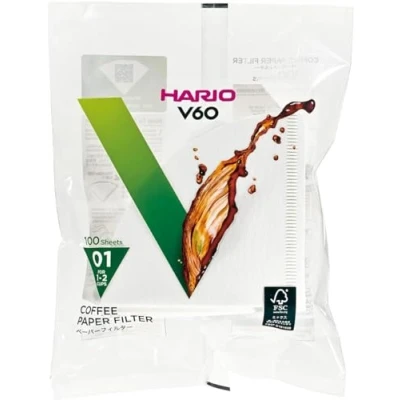 Afbeelding van Hario papieren filters voor V60 druppelaar koffiezetapparaat, compatibel met maat 01, wit, 100 stuks, 1 stuks