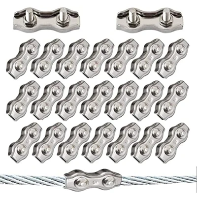 Afbeelding van 20 stuks duplex klemmen M3 kabelklem staalkabel klem 304 roestvrij staal staalkabelklemmen clips voor 3 mm kabel takelage
